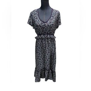 Max Studio blue/purple floral tiered midi dress. Size large. EUC.